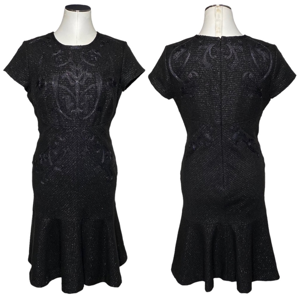 Marchesa Voyage Black Metallic Cocktail Midi Dress
